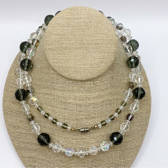 Vintage Jewelry - Vintage Faceted clear aurora Borealis and smoky gray glass bead necklace
